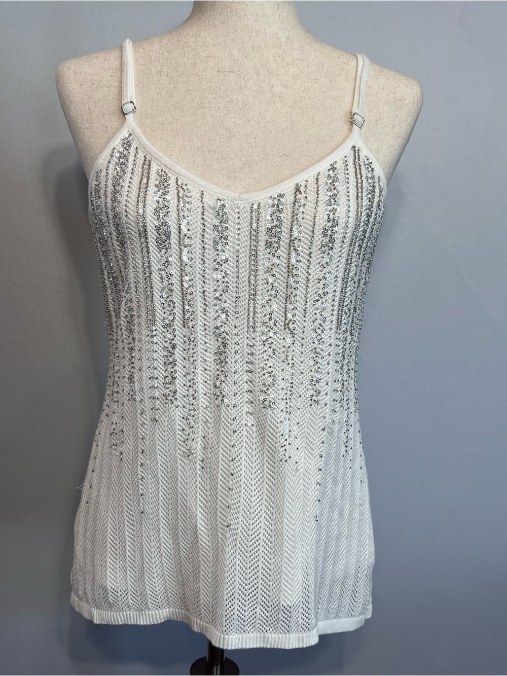 White House Black Market Ivory Sequin Embellished Tank